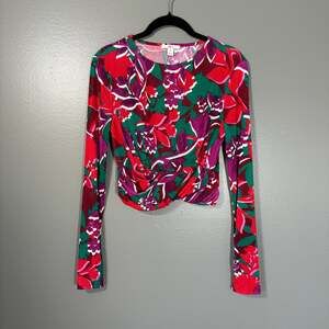 Bar III Womens Red & Purple Floral Cross Front Hem Crop Top - Size Medium - Bold